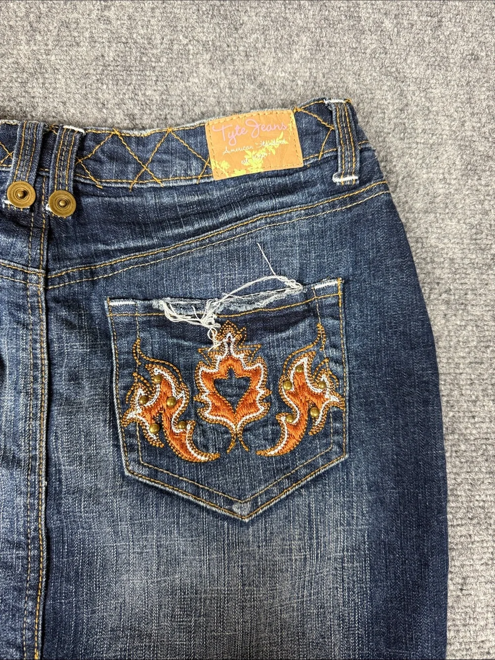 Tyte Jeans Dark Blue Washed Denim Mini Skirt with Frayed Hem